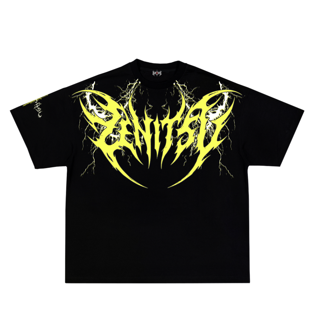 Black t-shirt with yellow graphic design
