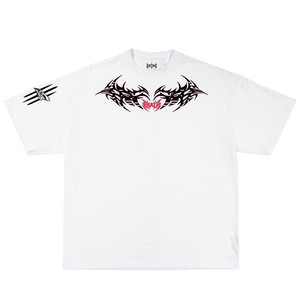 White t-shirt with black tribal designs