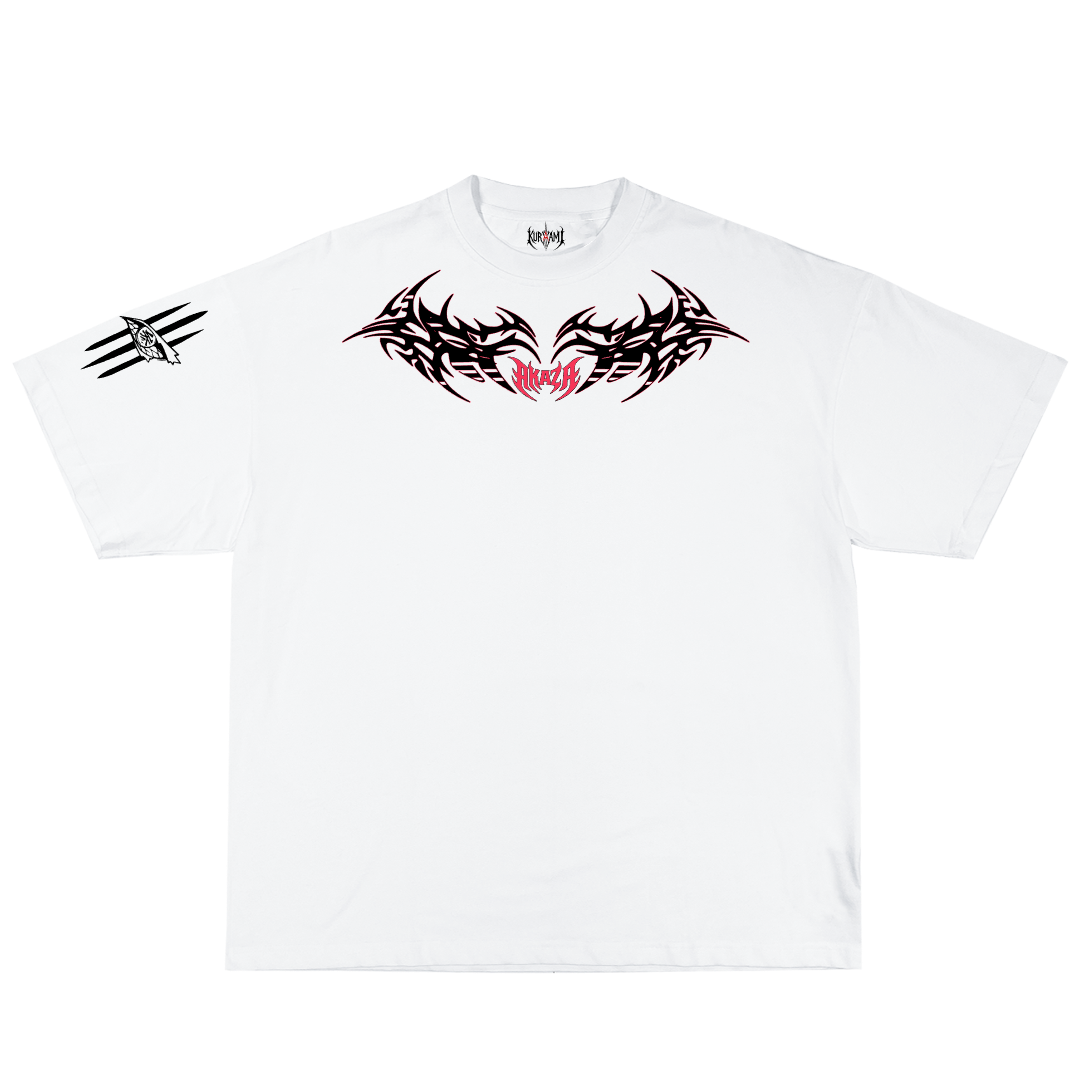 White t-shirt with black tribal designs